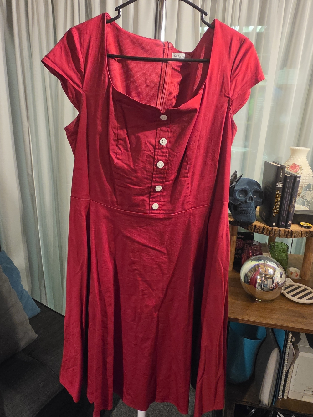 Vintage-Inspired Red Button-Front Dress